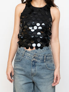 Vintage x Made in Hong Kong x HOLT RENFREW Wool-Blend Black Sequin Top (S, M)