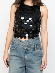 Vintage x Made in Hong Kong x HOLT RENFREW Wool-Blend Black Sequin Top (S, M)