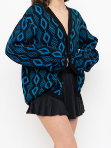 Vintage x Made in Canada x TUNDRA  Black & Blue Wool Cardi (XS-L)