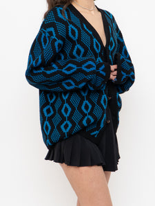 Vintage x Made in Canada x TUNDRA  Black & Blue Wool Cardi (XS-L)
