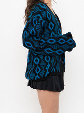 Load image into Gallery viewer, Vintage x Made in Canada x TUNDRA  Black &amp; Blue Wool Cardi (XS-L)