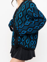 Load image into Gallery viewer, Vintage x Made in Canada x TUNDRA  Black &amp; Blue Wool Cardi (XS-L)