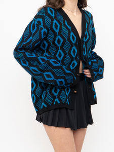 Vintage x Made in Canada x TUNDRA  Black & Blue Wool Cardi (XS-L)