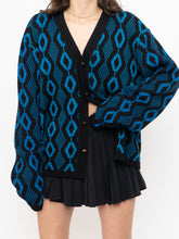 Load image into Gallery viewer, Vintage x Made in Canada x TUNDRA  Black &amp; Blue Wool Cardi (XS-L)