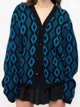 Load image into Gallery viewer, Vintage x Made in Canada x TUNDRA  Black &amp; Blue Wool Cardi (XS-L)