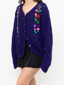 Vintage x Purple Knit Floral Cardigan (XS-XL)