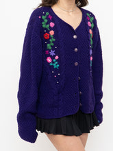 Load image into Gallery viewer, Vintage x Purple Knit Floral Cardigan (XS-XL)