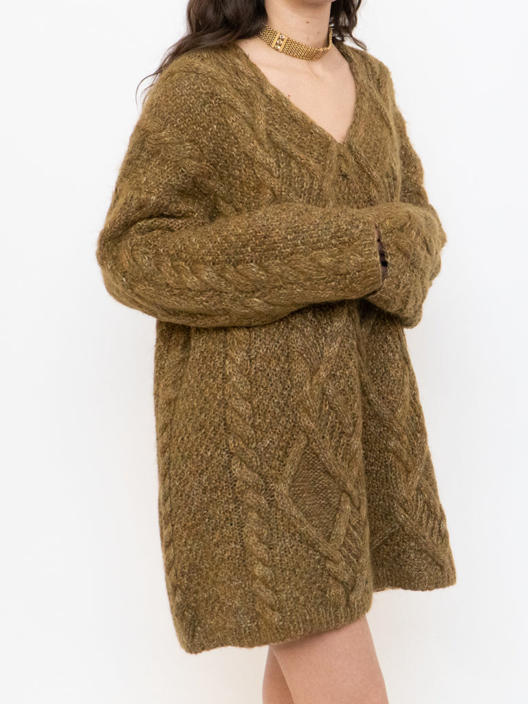 Vintage x Made in Hong Kong x Olive Mohair Sweater Dress (XS-L)
