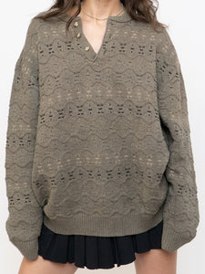 Vintage x Made in Hong Kong x Olive Cotton Patterned Knit Sweater (XS-XL)