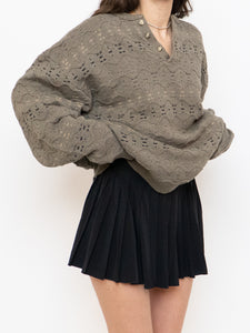 Vintage x Made in Hong Kong x Olive Cotton Patterned Knit Sweater (XS-XL)