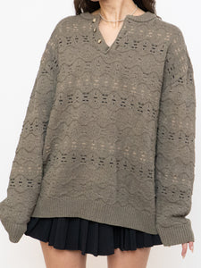 Vintage x Made in Hong Kong x Olive Cotton Patterned Knit Sweater (XS-XL)