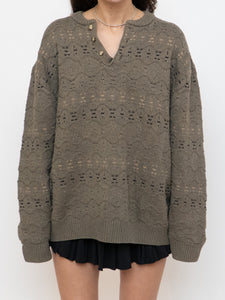 Vintage x Made in Hong Kong x Olive Cotton Patterned Knit Sweater (XS-XL)