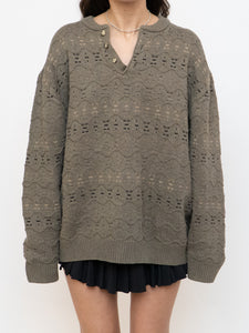 Vintage x Made in Hong Kong x Olive Cotton Patterned Knit Sweater (XS-XL)
