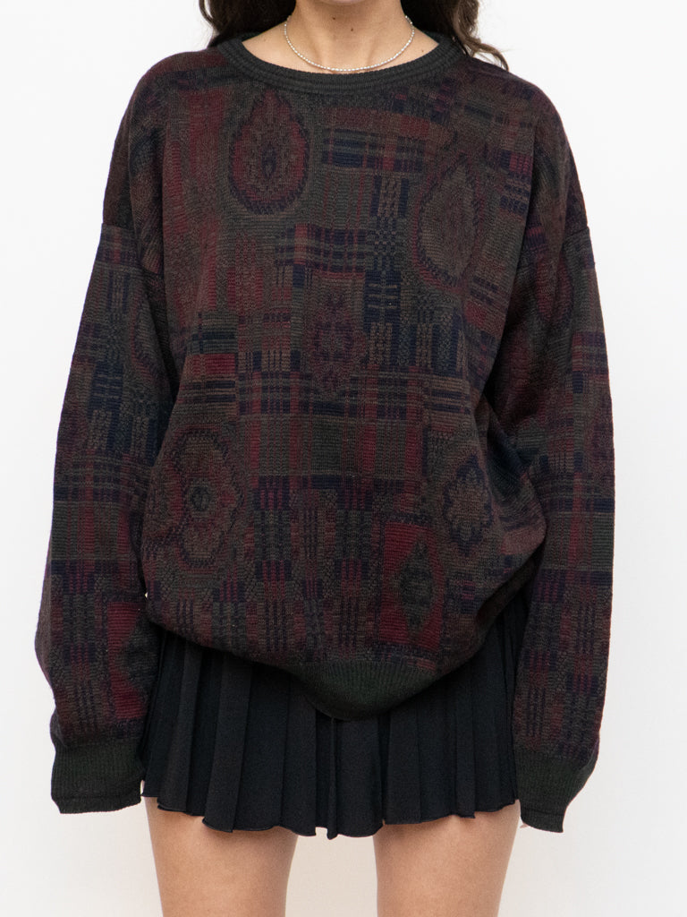Vintage x HARRY ROSEN Green, Red & Navy Patterned Knit (XS-XL)