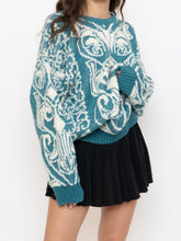 Load image into Gallery viewer, Vintage x Wool-blend Teal, White Patterned Knit Sweater (XS-L)