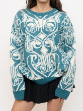 Load image into Gallery viewer, Vintage x Wool-blend Teal, White Patterned Knit Sweater (XS-L)