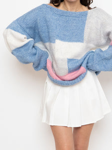 Vintage x Hand-knit Pink, Cream, Blue Sweater (XS-2XL)