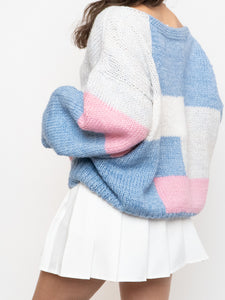 Vintage x Hand-knit Pink, Cream, Blue Sweater (XS-2XL)