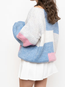 Vintage x Hand-knit Pink, Cream, Blue Sweater (XS-2XL)