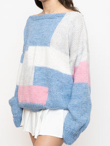 Vintage x Hand-knit Pink, Cream, Blue Sweater (XS-2XL)