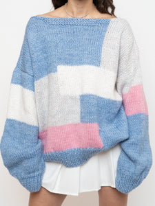 Vintage x Hand-knit Pink, Cream, Blue Sweater (XS-2XL)