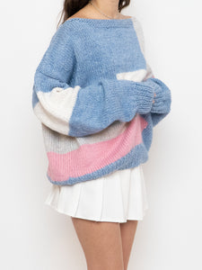 Vintage x Hand-knit Pink, Cream, Blue Sweater (XS-2XL)