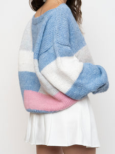 Vintage x Hand-knit Pink, Cream, Blue Sweater (XS-2XL)
