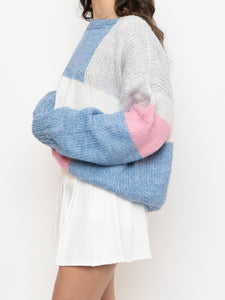 Vintage x Hand-knit Pink, Cream, Blue Sweater (XS-2XL)