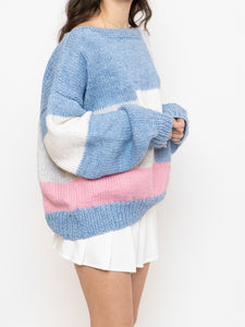 Vintage x Hand-knit Pink, Cream, Blue Sweater (XS-2XL)