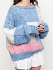 Vintage x Hand-knit Pink, Cream, Blue Sweater (XS-2XL)