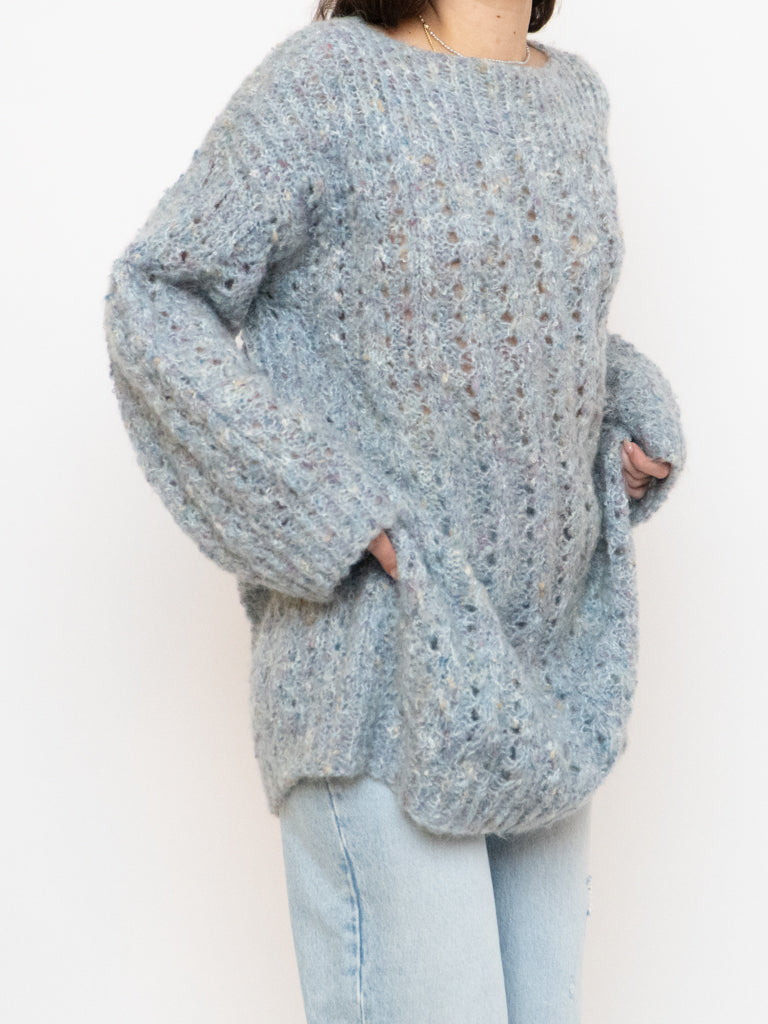 Vintage x Pale Blue Colourful Speckled Knit Sweater/Dress (XS-L)