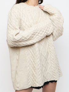 Vintage x Chunky Cable Knit Cream Sweater (XS-XL)