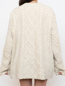 Vintage x Chunky Cable Knit Cream Sweater (XS-XL)