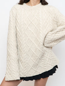 Vintage x Chunky Cable Knit Cream Sweater (XS-XL)