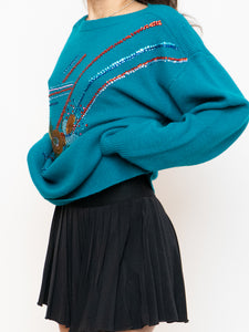 Vintage x Made in Hong Kong x Teal Sequin Beaded Knit Sweater (XS-XL)