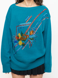 Vintage x Made in Hong Kong x Teal Sequin Beaded Knit Sweater (XS-XL)