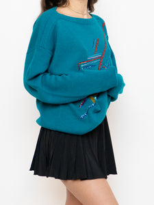 Vintage x Made in Hong Kong x Teal Sequin Beaded Knit Sweater (XS-XL)
