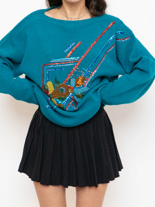 Vintage x Made in Hong Kong x Teal Sequin Beaded Knit Sweater (XS-XL)