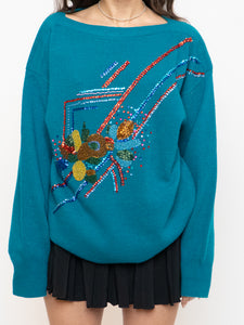 Vintage x Made in Hong Kong x Teal Sequin Beaded Knit Sweater (XS-XL)