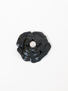 Vintage x Black Leather Rose Broach
