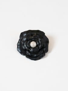 Vintage x Black Leather Rose Broach