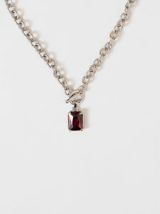 Vintage x Silver & Red Rhinestone Necklace
