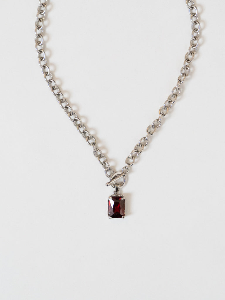 Vintage x Silver & Red Rhinestone Necklace