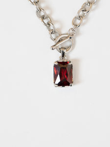 Vintage x Silver & Red Rhinestone Necklace