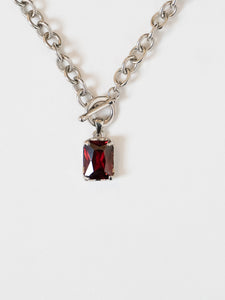 Vintage x Silver & Red Rhinestone Necklace