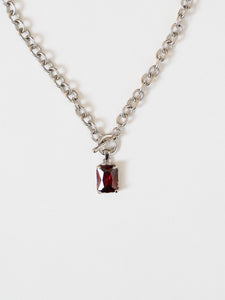 Vintage x Silver & Red Rhinestone Necklace