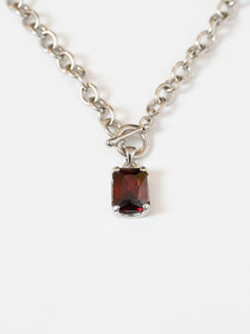 Vintage x Silver & Red Rhinestone Necklace