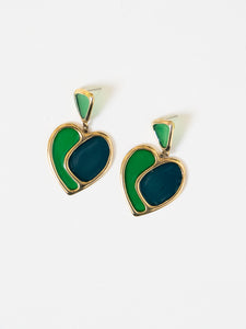 Green & Gold Stained Glass Heart Earrings