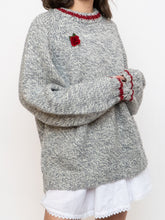 Load image into Gallery viewer, Vintage x Hand-Knit Chunky Speckled Grey &amp; Red Knit Sweater (XS-XL)