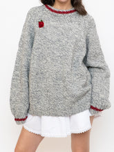 Load image into Gallery viewer, Vintage x Hand-Knit Chunky Speckled Grey &amp; Red Knit Sweater (XS-XL)